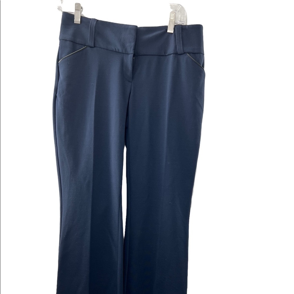 NWT Alfani Navy Tummy Control Trouser Leg Pants with Leather Trim Pockets